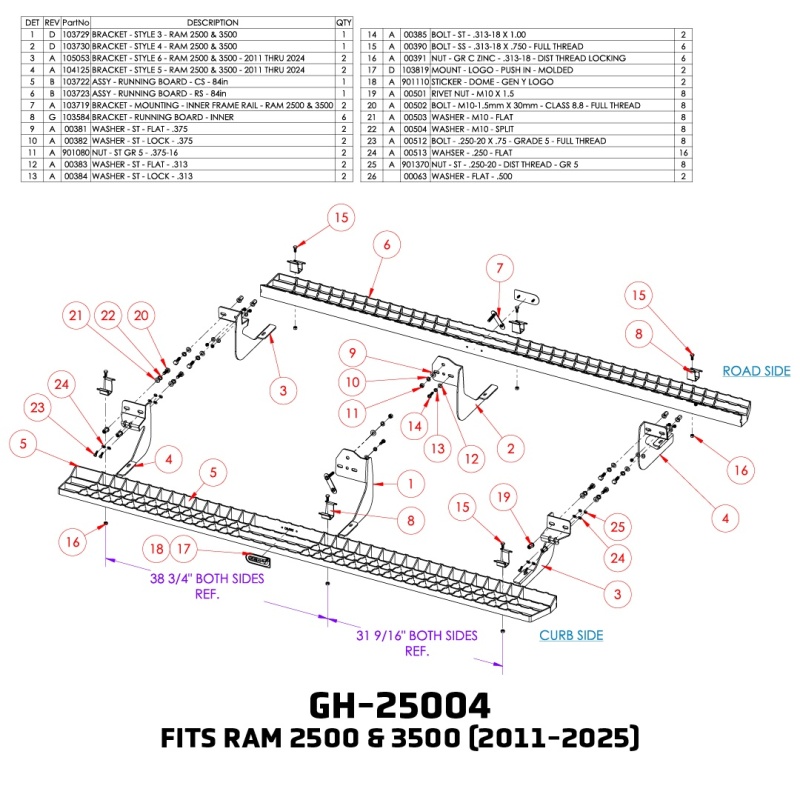 RAM 3500 Running Boards - GEN-Y Hitch - Criss-cross Anti-slip - Black - `11-`24